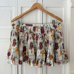 Boho‎ Fairy American Star Floral Smocked Micro Mini Skirt M Multicolor Ruffle